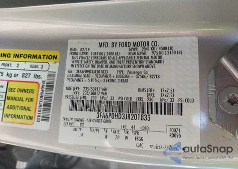 2018 Ford Fusion Se из США, поврежденный, VIN 3FA6P0HD3JR201833